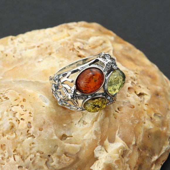 Sterling silver ring with natural Baltic amber, gemstone ring, genuine amber - Picture 8 of 16